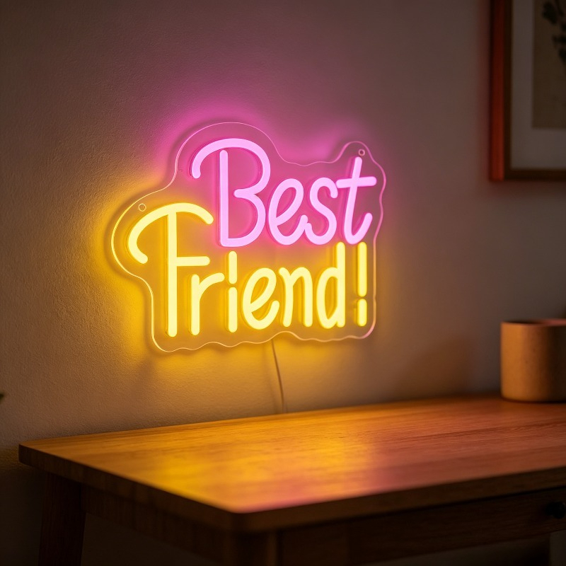 Bedroom Lighting Decor Ideas - 親友ネオンライトサイン調光可能LED USBネオンサイン 女の子の寝室の壁飾り 可愛い部屋寮の家の装飾 パーティーギフトアイデア