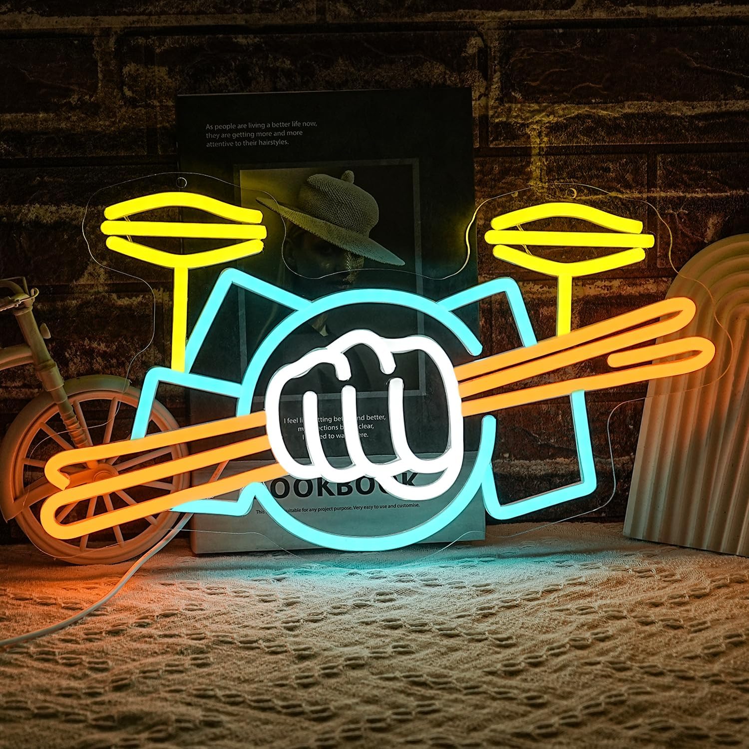 Lighting Decor Items - ドラムセットネオンサインUSB電源式楽器LEDネオンライト、音楽スタジオの壁飾り、ミュージカルショーの壁装飾用