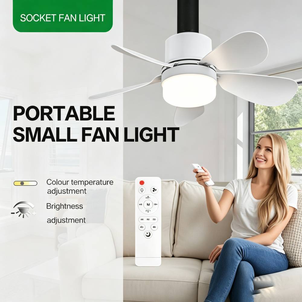 Lighting Decor For Room - リモコン付きソケットファンライト、LED付き小型シーリングファン、E26/E27+B22コードレスライトスクリューファン（キッチン、寝室、小部屋用）