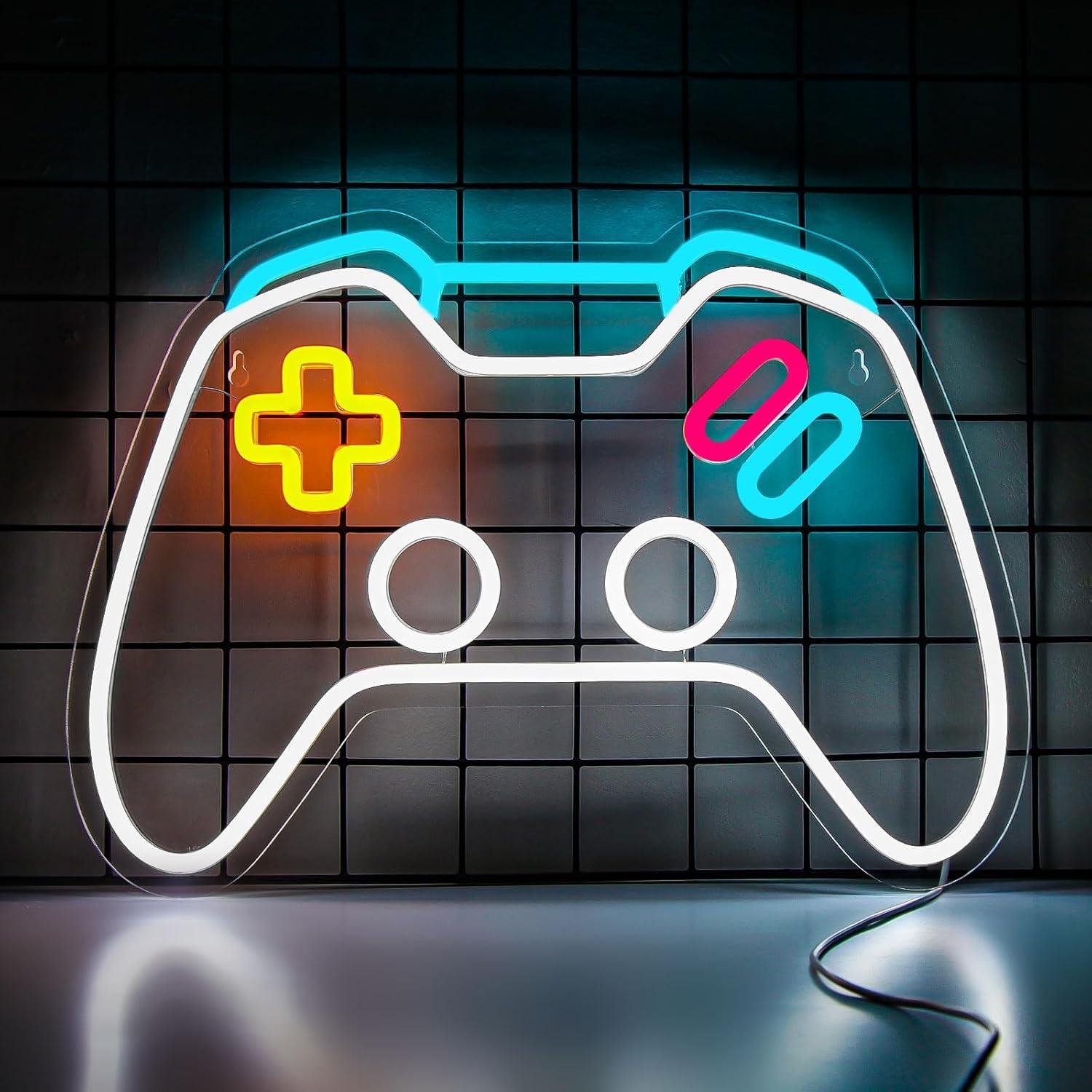 Bedroom Lighting Decor Ideas - ゲームネオンサイン 調光可能なゲームコントローラーLEDサイン ゲームルームの壁や寝室の装飾用ネオンライト ティーンの男の子へのギフトアイデア パーティー用