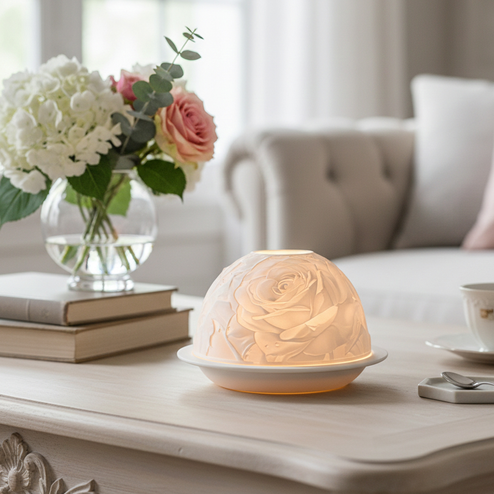 Lighting Decor Wedding - エレガントなローズ柄の磁器製キャンドルホルダー、温かみのある夜の光、リビングルーム、寝室、ロマンチックな結婚式の装飾、奉納用ティーライト、ギフトに