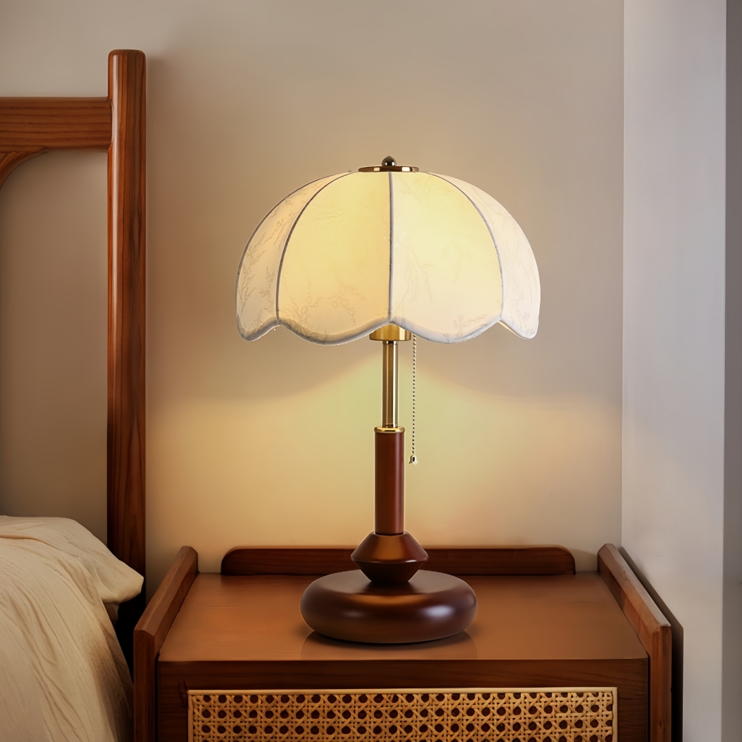 Lighting Decor In Room - ヴィンテージスカラップドームテーブルランプ寝室ナイトスタンド書斎玄関用プルチェーンレトロ暖かいクラシックホームアクセント装飾照明