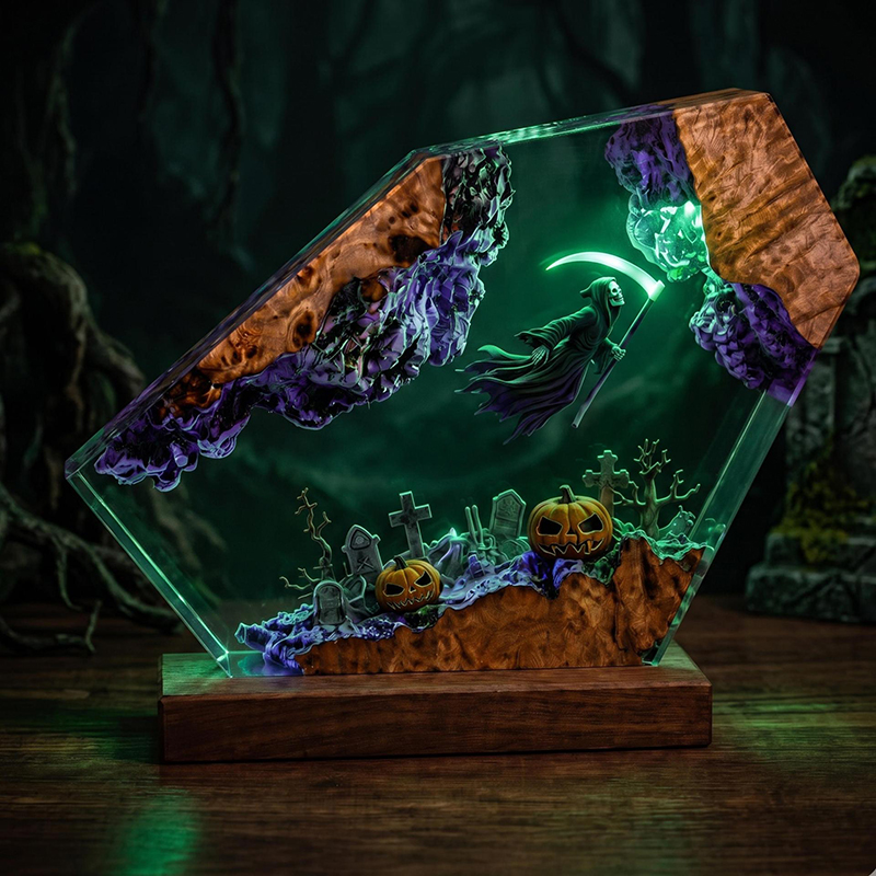 Lighting Decor Items - カスタマイズアイテム レジン製テーブルライト 魔女フィギュア テーマ LEDナイトライト クリエイティブな芸術的ルームデコレーションランプ