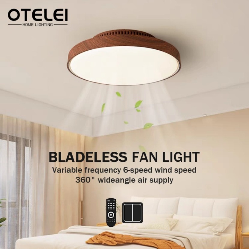 Decor Lighting Ceiling Fans - 新しいウォールナット色の見えない羽根のないシーリングファンライト、リモコン付き6段階風量調節、静音、寝室/リビングルーム装飾用LEDライト