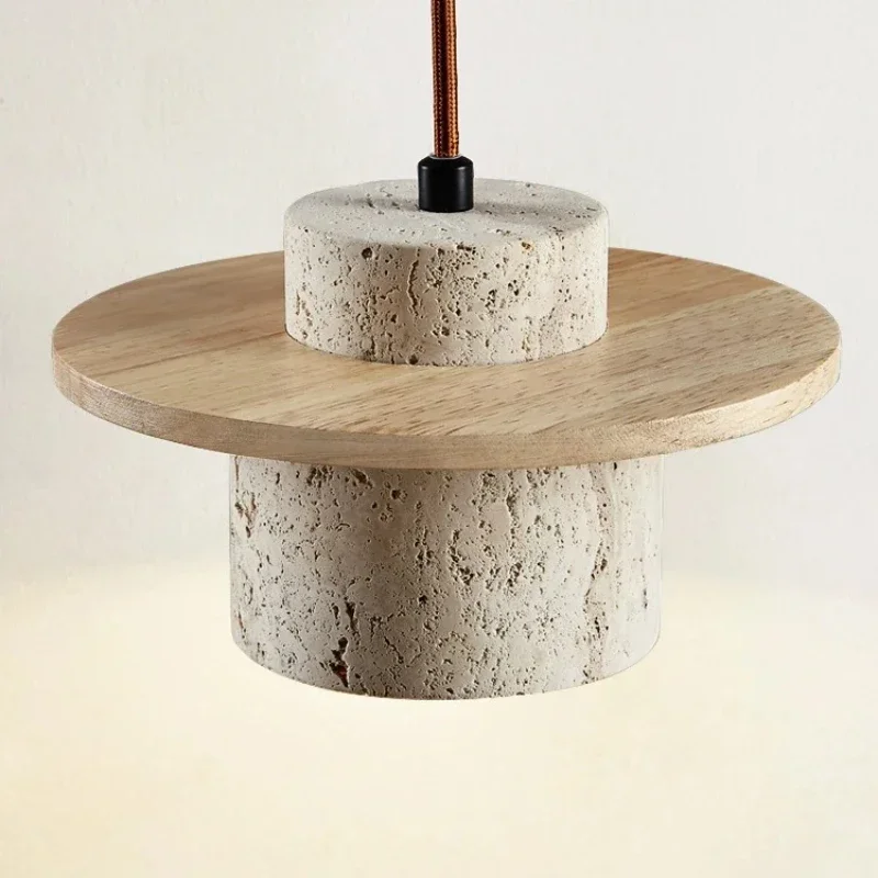 Japanese Lighting Decor - 和風シャンデリア寝室ベッドサイド Led ペンダントランプヴィンテージ石木クリーム照明器具ホームルームの装飾ライト