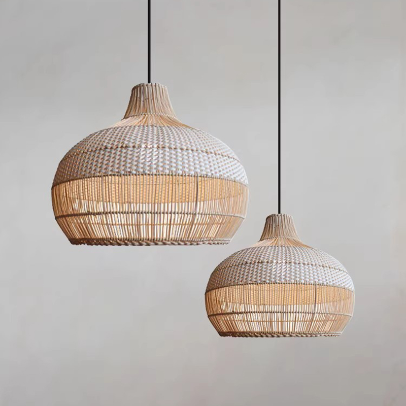 Japanese Lighting Decor - 日本の侘び寂びラタン織りペンダントライト、ヴィンテージホームステイ、レストラン、バーカウンター、北欧風インテリア、室内シャンデリア