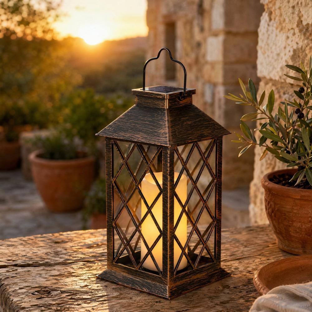 Yard Lighting Decor - レトロソーラーランタン、屋外ソーラーキャンドルランタン、吊り下げループ付き防水ソーラーガーデンライト、庭用装飾ライト