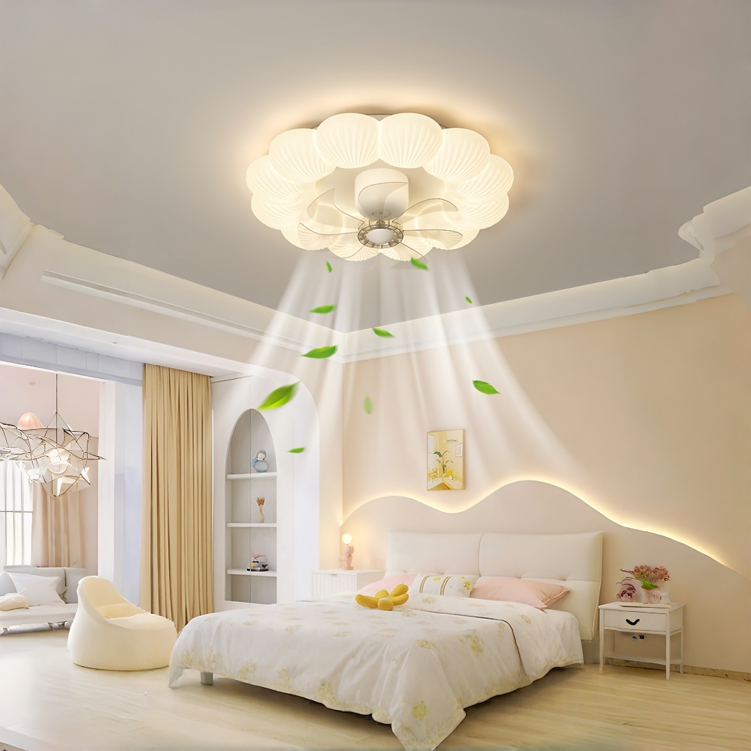 Decor Lighting Ceiling Fans - クリームスタイルの花の形をしたシーリングファンライト付き、リビングルーム、寝室、ダイニングルーム、低天井のカフェ、レストラン、家の装飾に最適