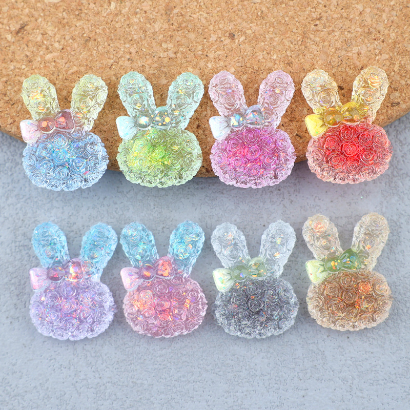 Lighting Decor Items - 5個入り 18*25mm 光るグラデーションウサギレジンカボション DIYクリップ、携帯ケース、キーホルダー、イヤリング、手作りジュエリークラフト装飾用。