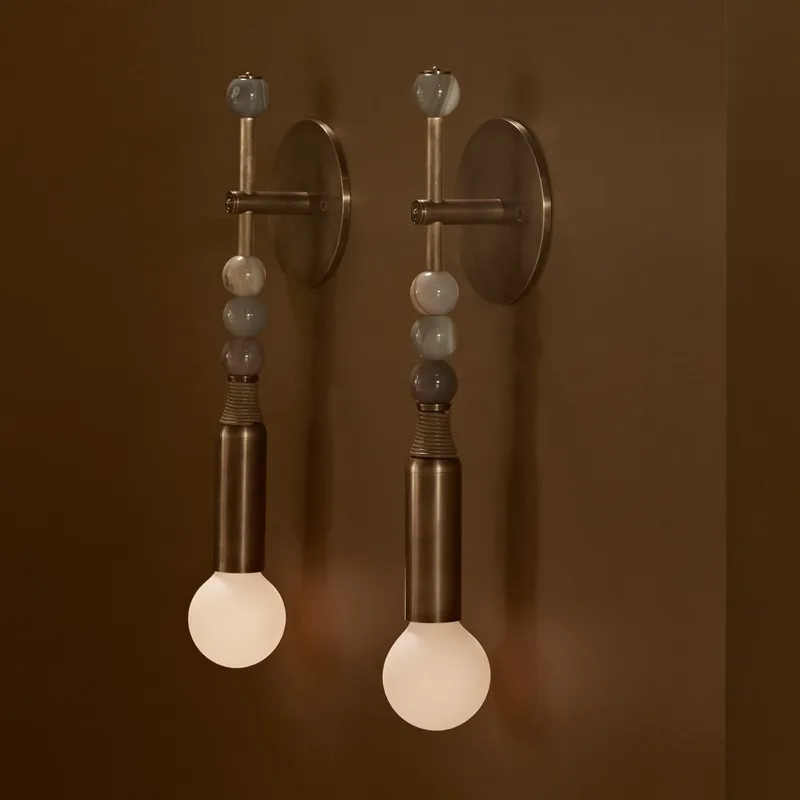 Lighting Interior Decor - 北欧ヴィンテージ風インテリア装飾デザイン、リビングルーム、寝室、ホテルのベッドサイドライト、真鍮製ストーンガラスシェードウォールランプ