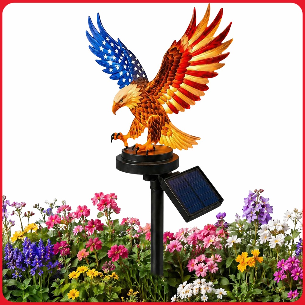 Yard Lighting Decor - イーグルソーラーライト 防水装飾イーグルフィギュリン ガーデンソーラーステークライト 7月4日装飾 広場 パティオ