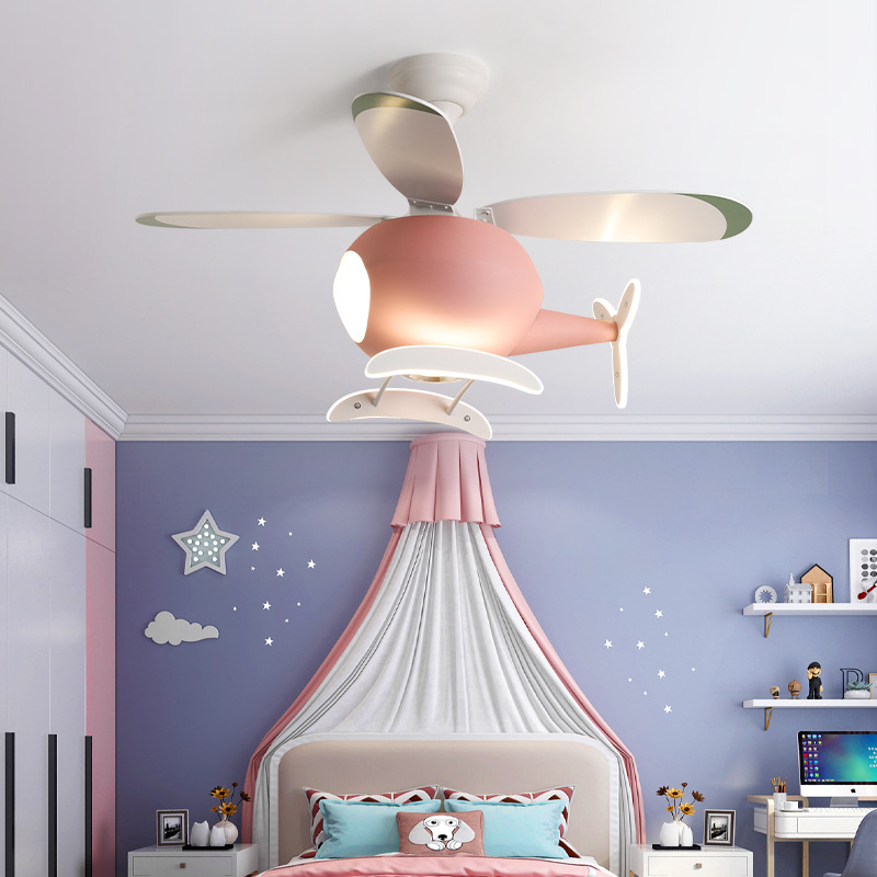 Lighting Decor In Room - 現代のクリエイティブ漫画飛行機ファンライトシンプルな装飾 LED シーリングランプ子供部屋用 Beroom LED ファンライト