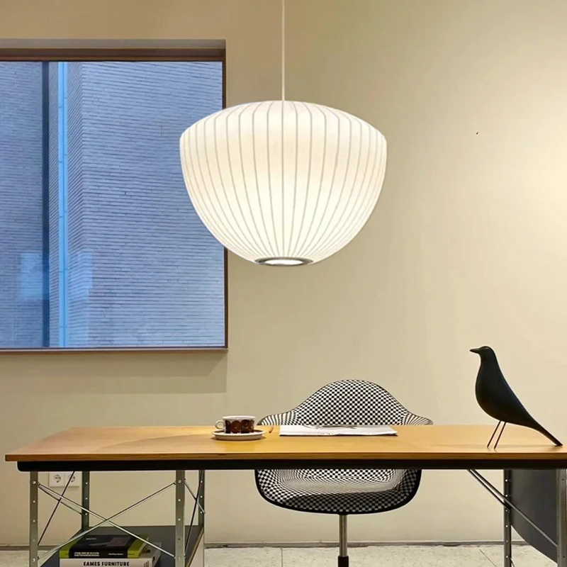 Japanese Lighting Decor - 日本のわびさびホワイトシルク E27 ペンダントランプリビングダイニングルーム寝室北欧家の装飾シャンデリア屋内照明器具