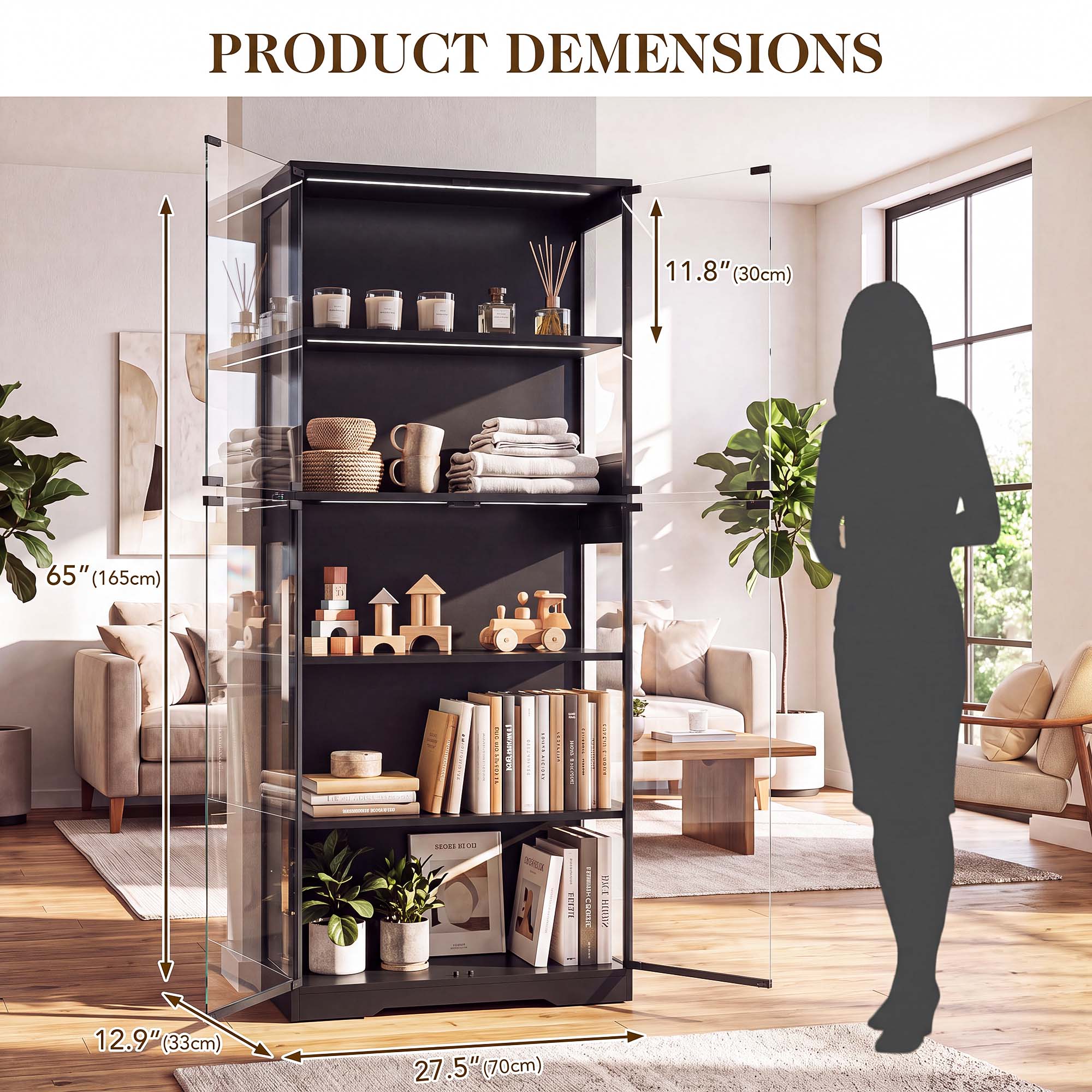 TCGBKAF 5段ディスプレイキャビネット、ガラス扉、モー - Lighting Decor For Room のレビューと価格
