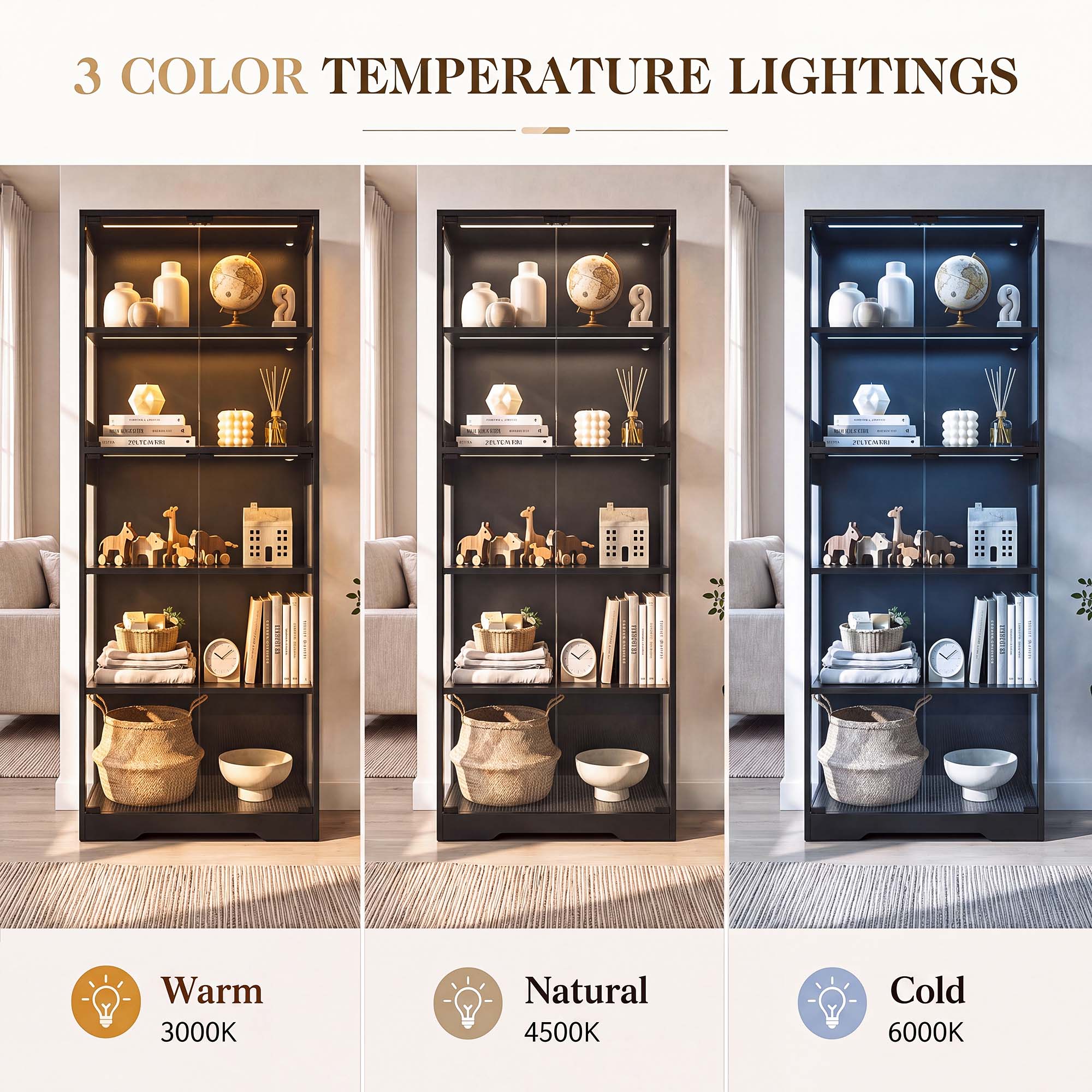 TCGBKAF 5段ディスプレイキャビネット、ガラス扉、モー - Lighting Decor For Room のレビューと価格