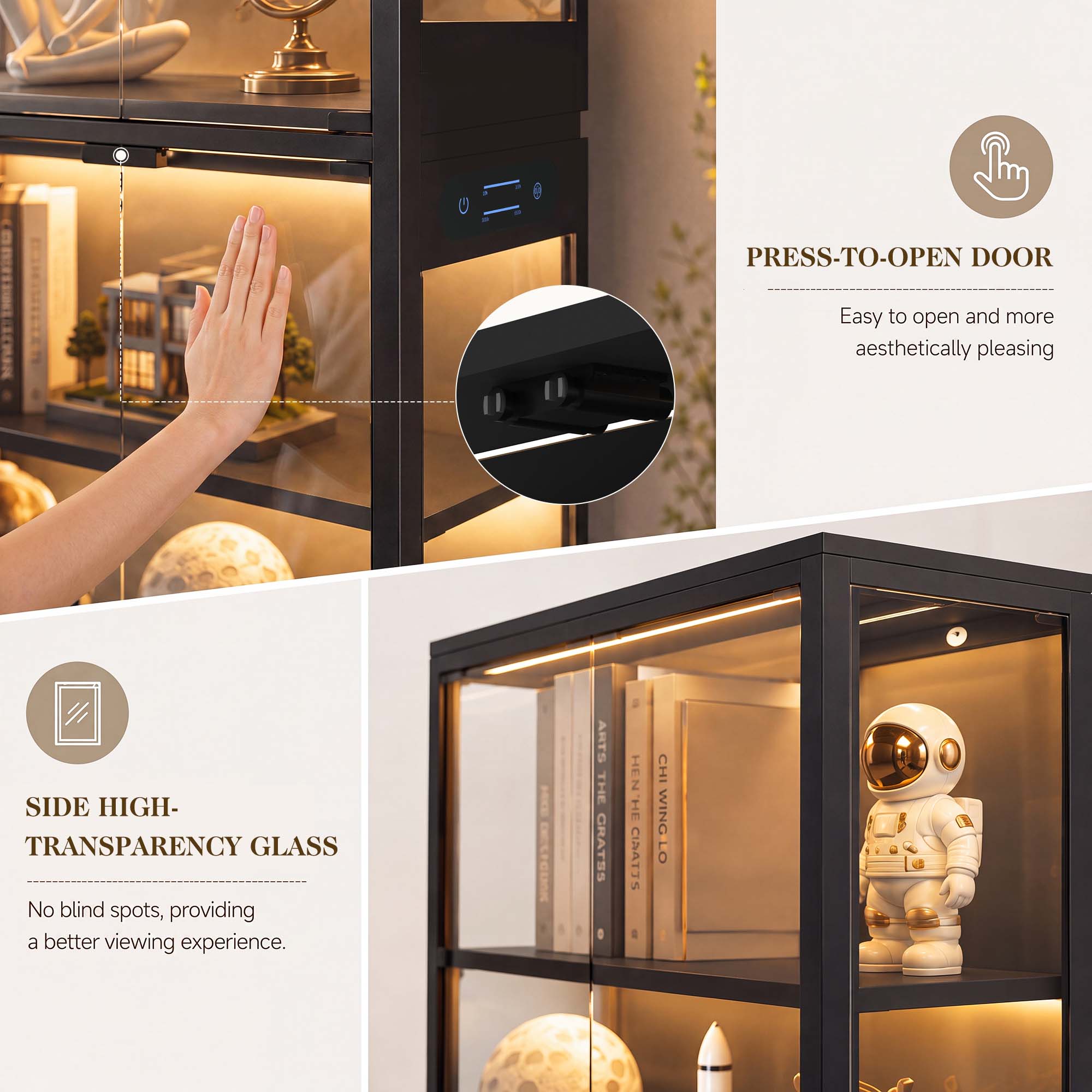 TCGBKAF 5段ディスプレイキャビネット、ガラス扉、モー - Lighting Decor For Room のレビューと価格