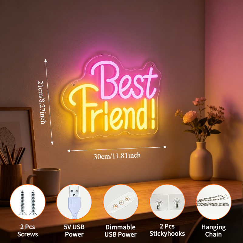親友ネオンライトサイン調光可能LED USBネオンサイン 女 - Bedroom Lighting Decor Ideas のレビューと価格