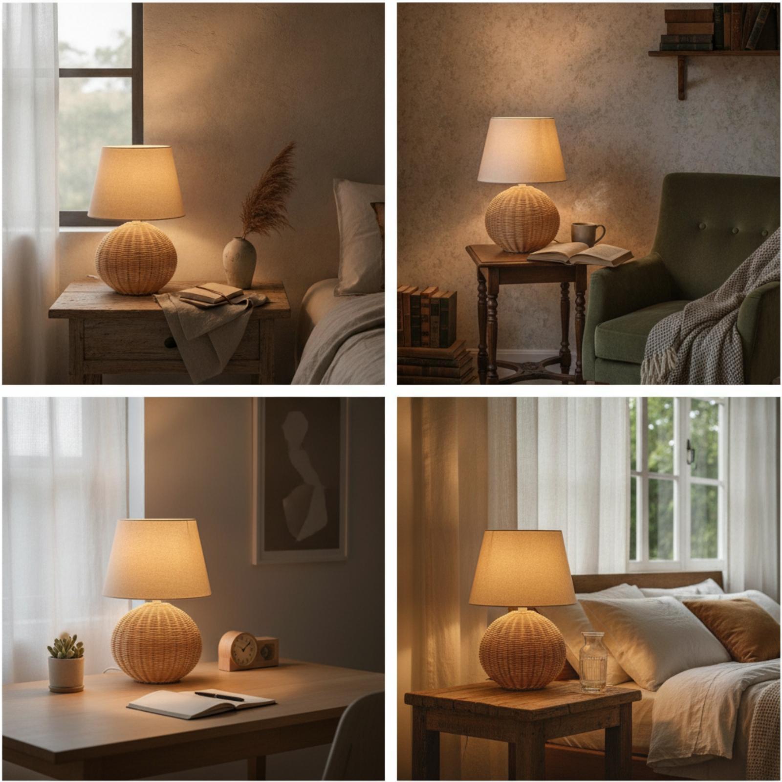 ベッドサイドランプ ラタンベース ファブリックシェード ナイ - Lighting Decor In Room のレビューと価格
