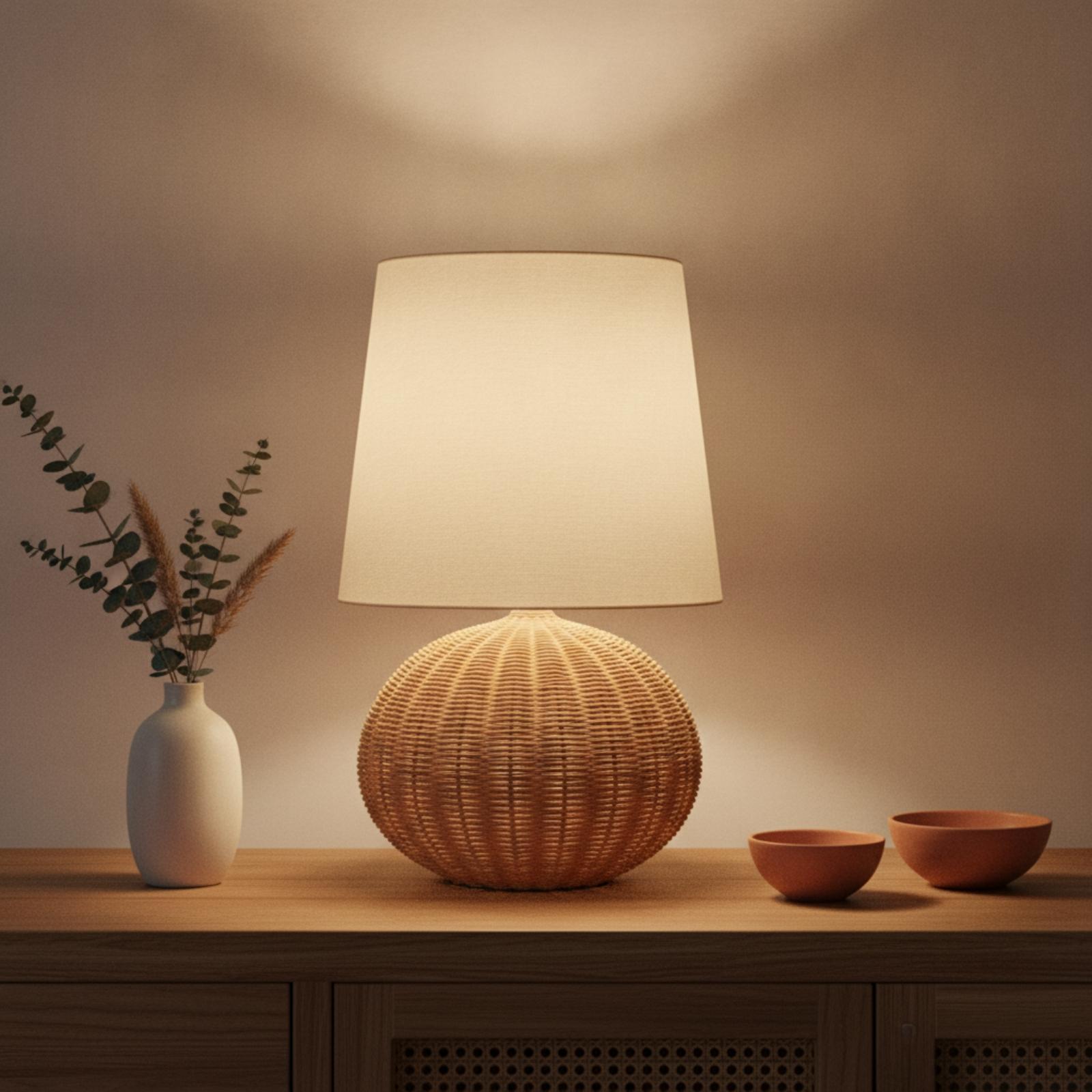 ベッドサイドランプ ラタンベース ファブリックシェード ナイ - Lighting Decor In Room のレビューと価格