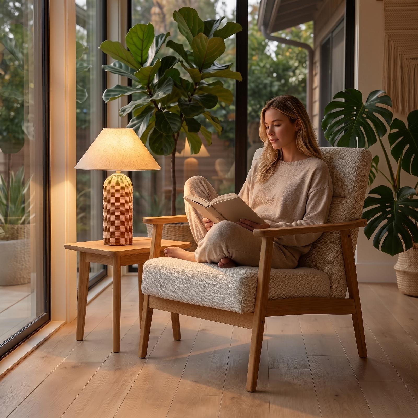 ベッドサイドランプ ラタンベース ファブリックシェード ナイ - Lighting Decor In Room のレビューと価格