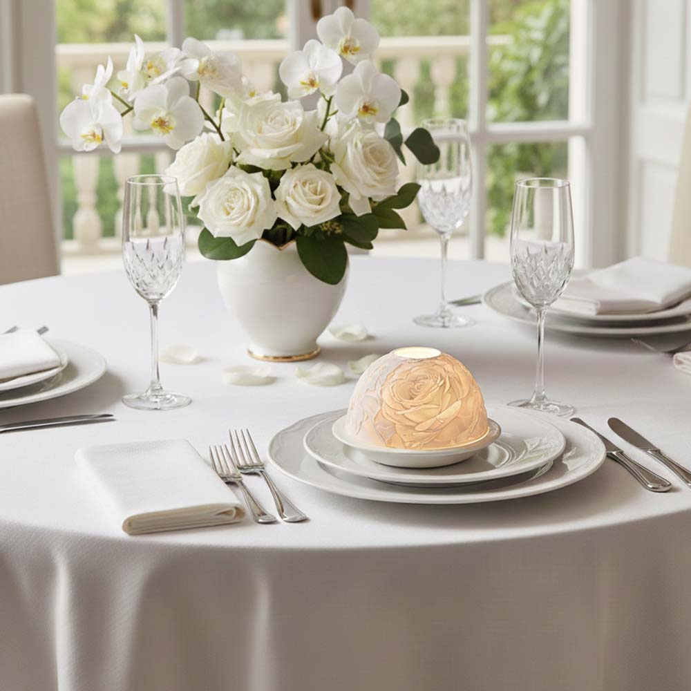エレガントなローズ柄の磁器製キャンドルホルダー、温かみのある - Lighting Decor Wedding のレビューと価格