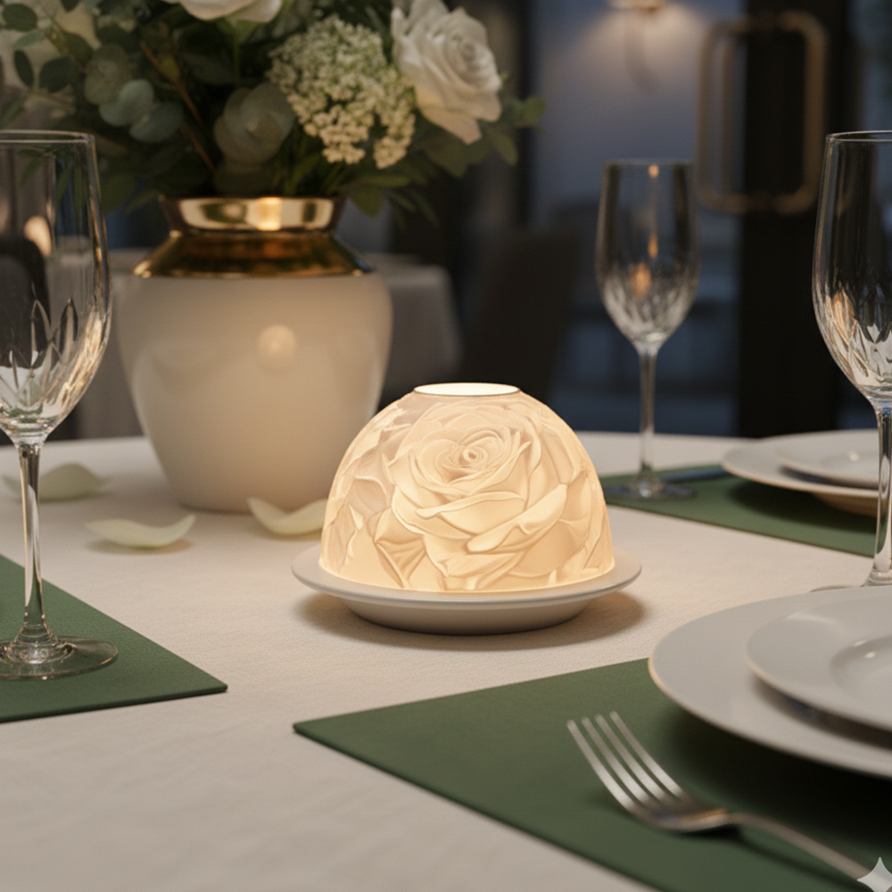 エレガントなローズ柄の磁器製キャンドルホルダー、温かみのある - Lighting Decor Wedding のレビューと価格