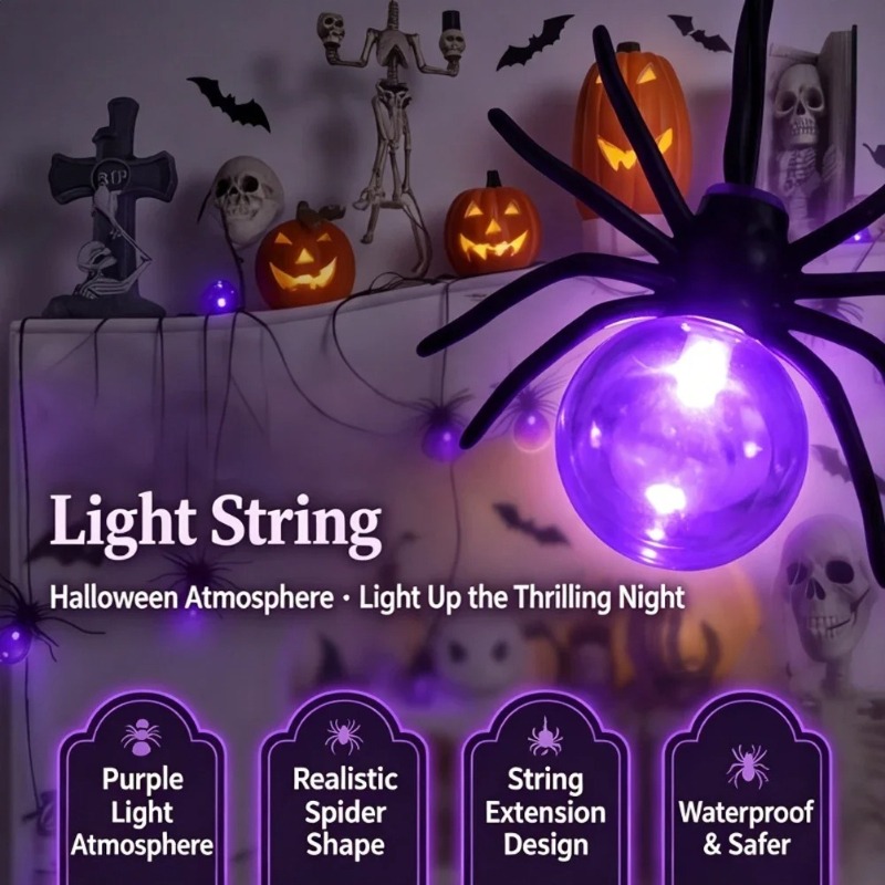 電池式スパイダーLEDストリングライト、ハロウィン屋外装飾、 - Yard Lighting Decor のレビューと価格