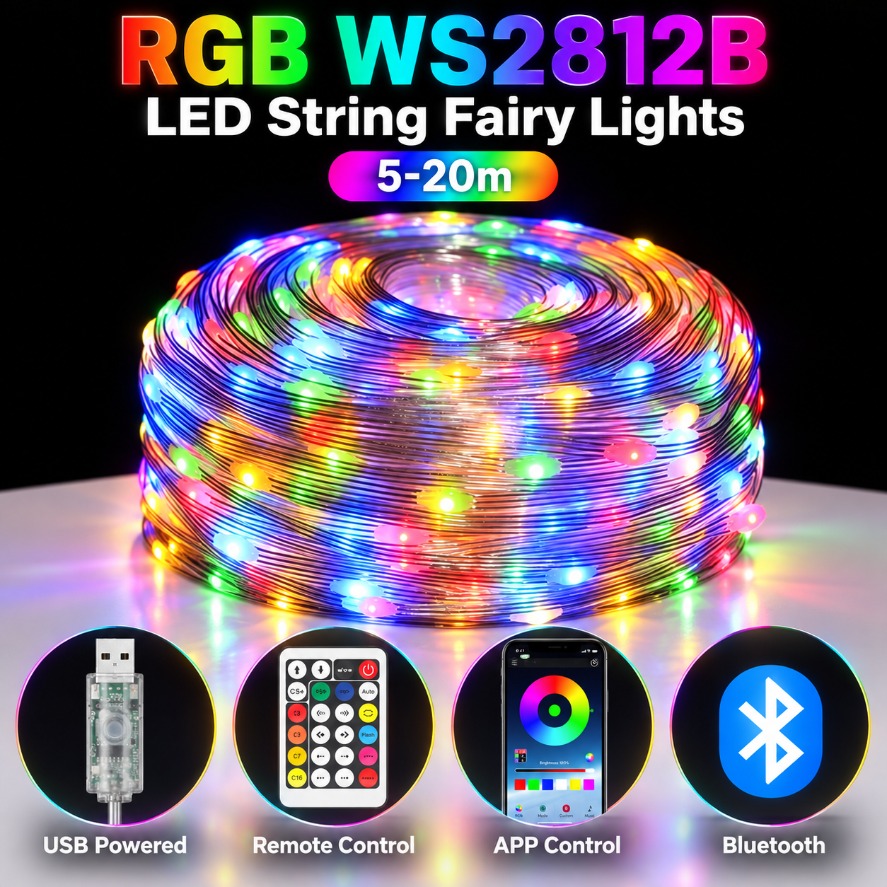5～20mのWS2812B RGB LEDフェアリーライト。 - Decor Lighting Address のレビューと価格