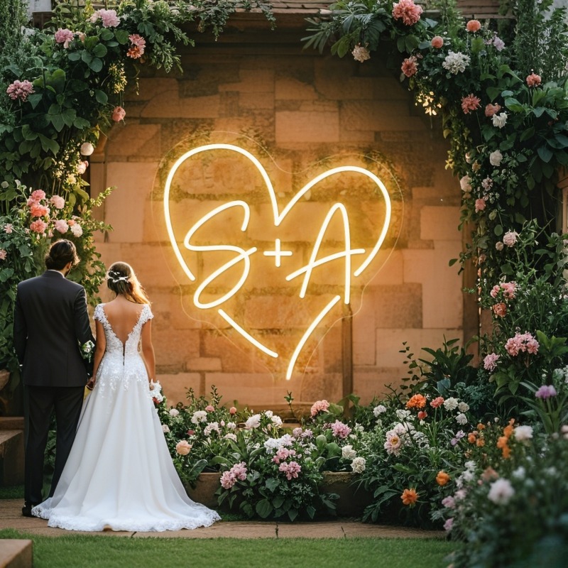 カスタムイニシャルハートLEDネオンサイン、結婚式パーティー - Lighting Decor Wedding のレビューと価格