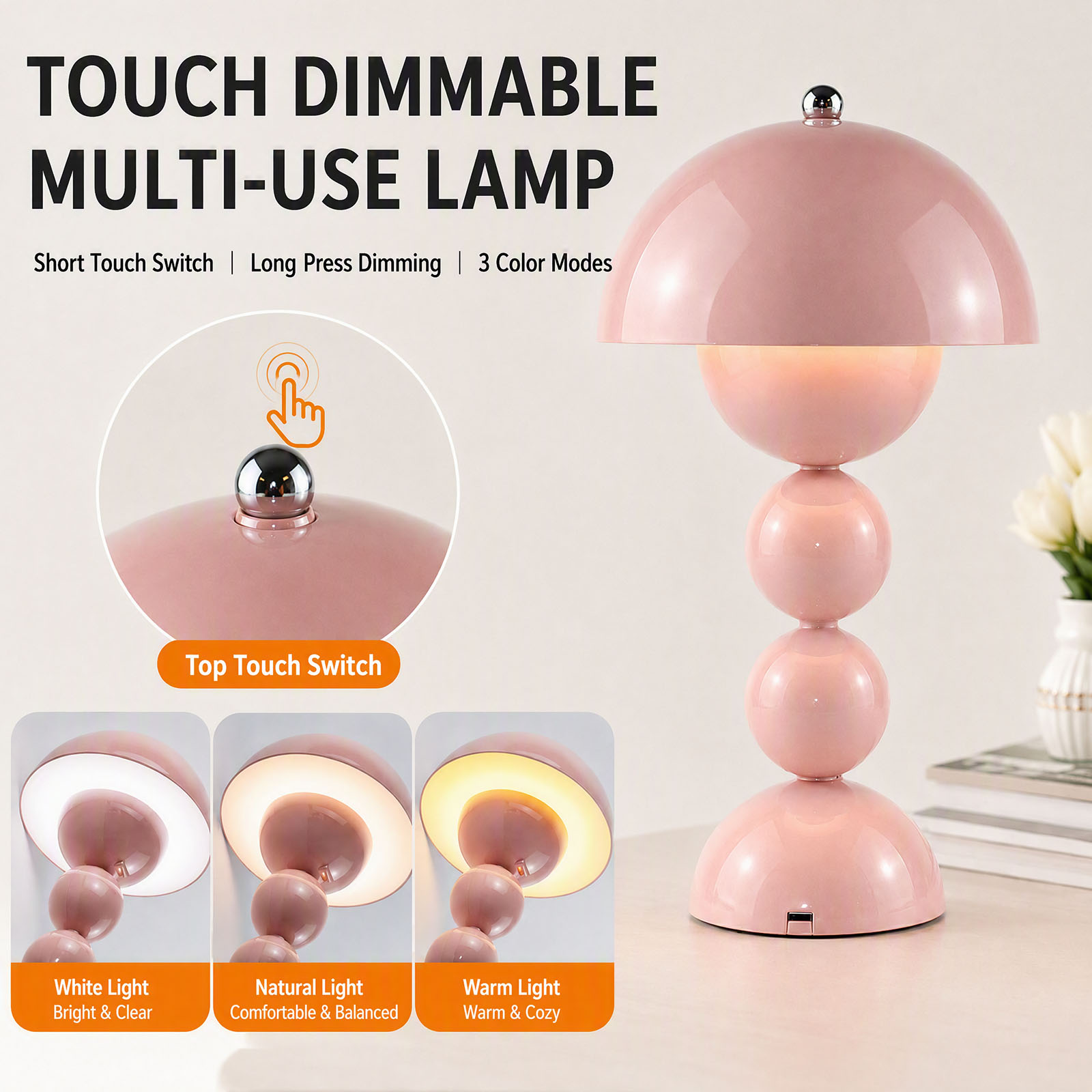 ヴィンテージ風のきのこ型テーブルランプ。USB接続で、3段階 - Lighting Decor In Room のレビューと価格