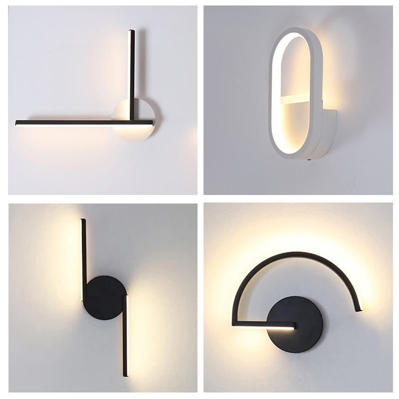 モダンな北欧LEDウォールランプ、ミニマリストブラック幾何学 - Lighting Decor In Room のレビューと価格