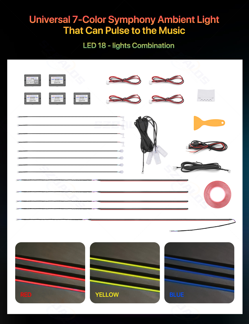 人気商品 車用アンビエントライトキット 18 in 1 イン - Ambient Led Strip のレビューと価格