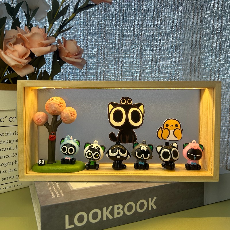 羅小海フィギュアLEDライトフレーム、かわいい猫アニメシーン - Lighting Decor Items のレビューと価格