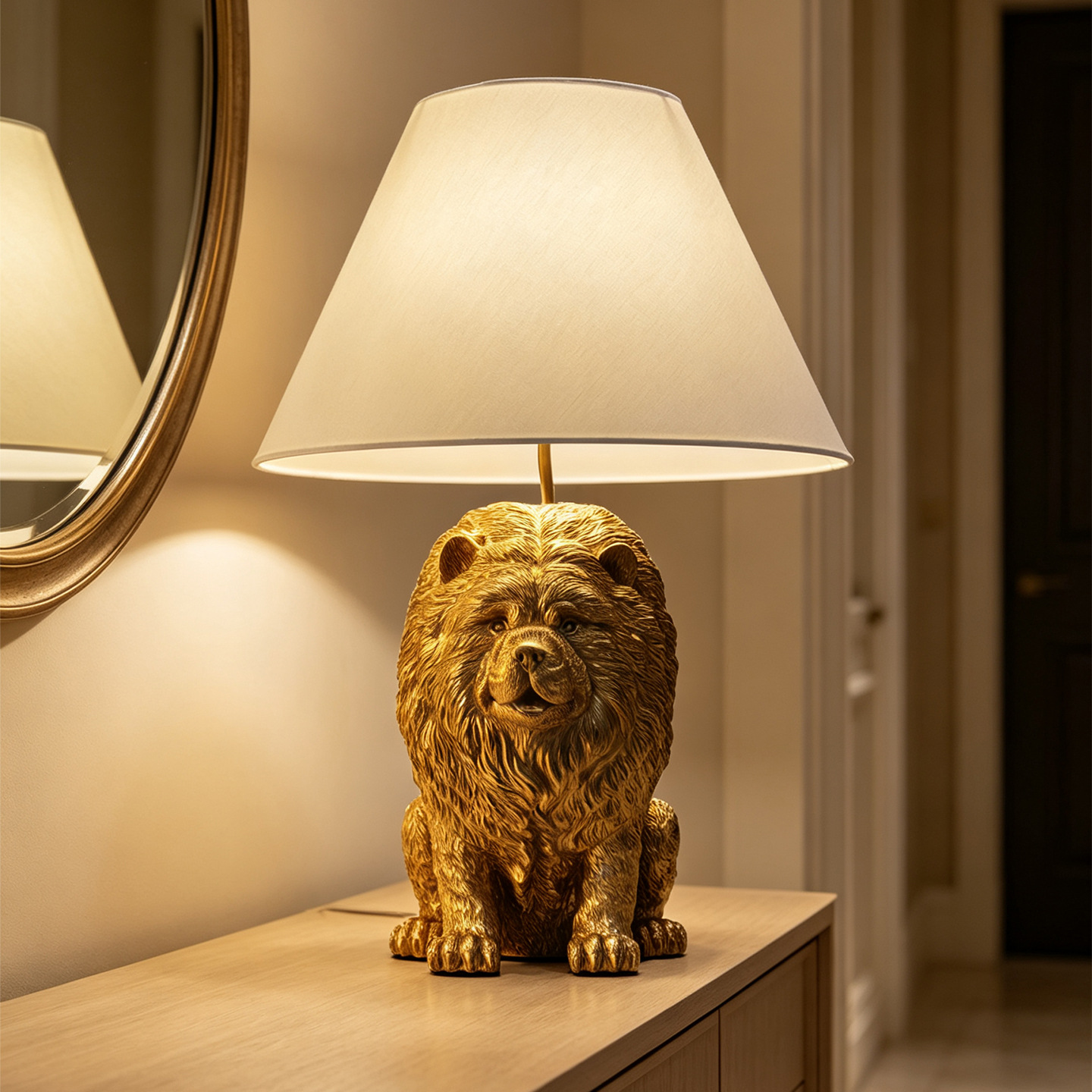 クリエイティブなチャウチャウの動物モチーフのレジン製デスクラ - Lighting Decor In Room のレビューと価格