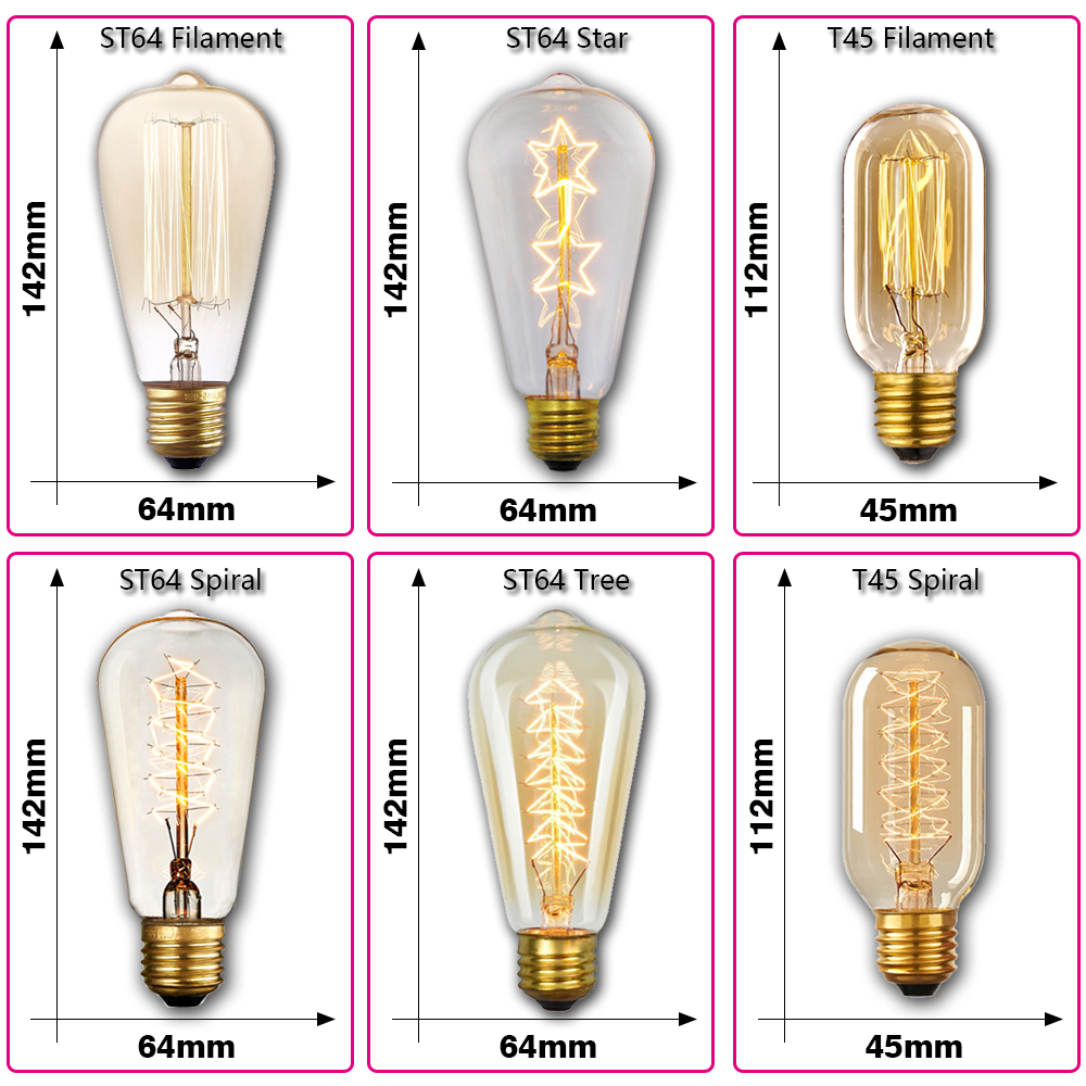 レトロエジソン電球 E27 40W 220V A60 ST6 - Lighting Decor Items のレビューと価格