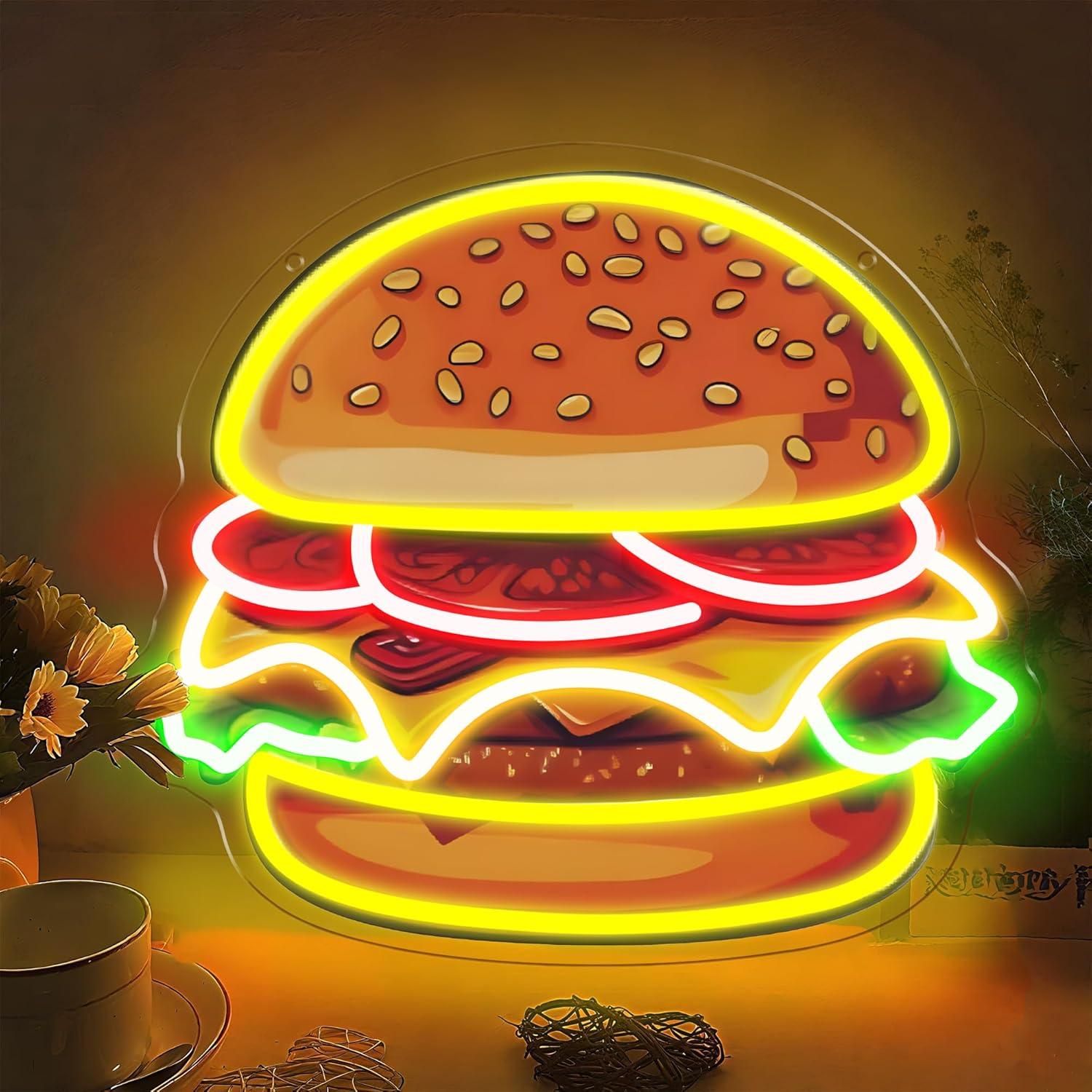 バーガーネオンサインLEDハンバーガーウォールライト、レスト - Kitchen Decor Lighting のレビューと価格